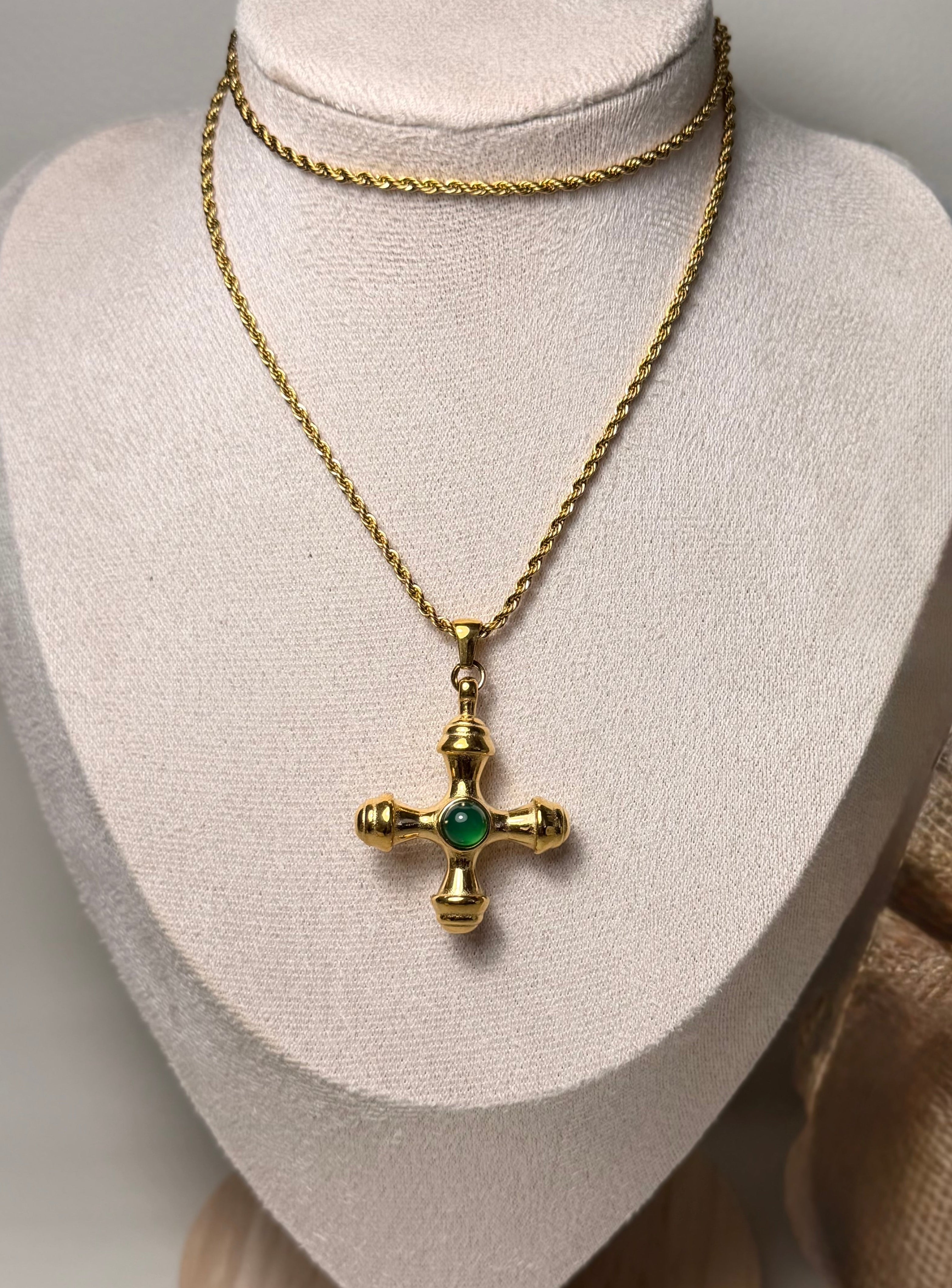 Golden Cross Necklace | Green